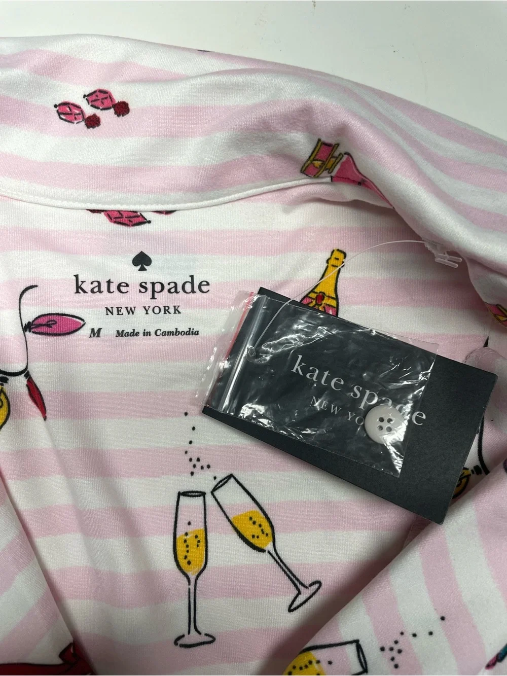 Kate Spade Holiday Cheer Pink Striped Button Front Pajama Top Size Medium NWT
